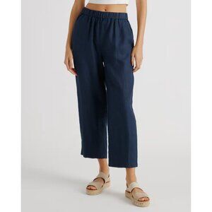 Quince 100% European Linen Pants Elastic Waist Relaxed Fit Deep Navy Medium